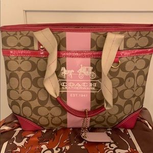 Coach Signature Handbag with pink piping